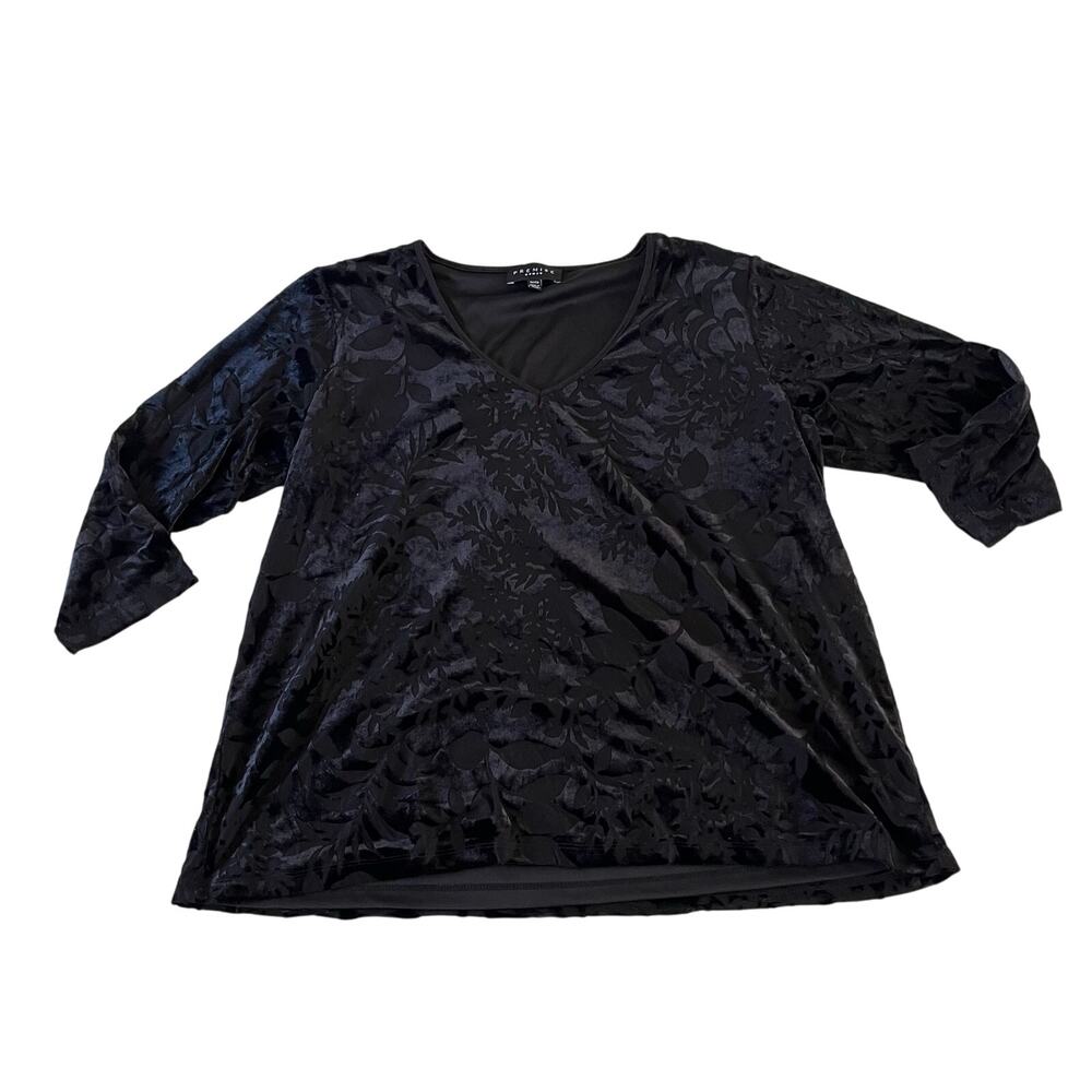 Black Burnout Velvet V Neck Top Plus Sz 1X Witchy Whimsygoth Grunge Y2K 2000s